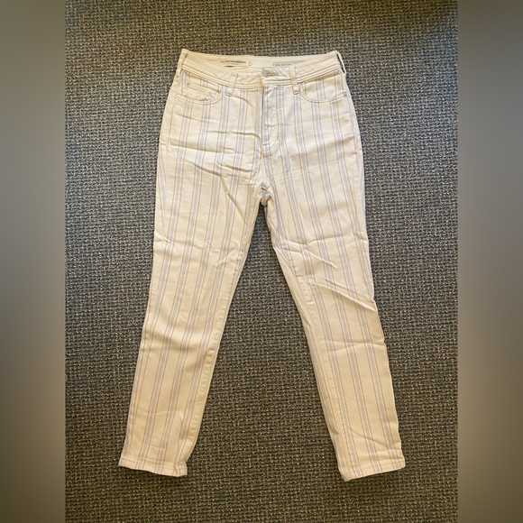 Anthropologie Striped Slim Fit High Rise Jeans in Cream Size 27 - Picture 4 of 10